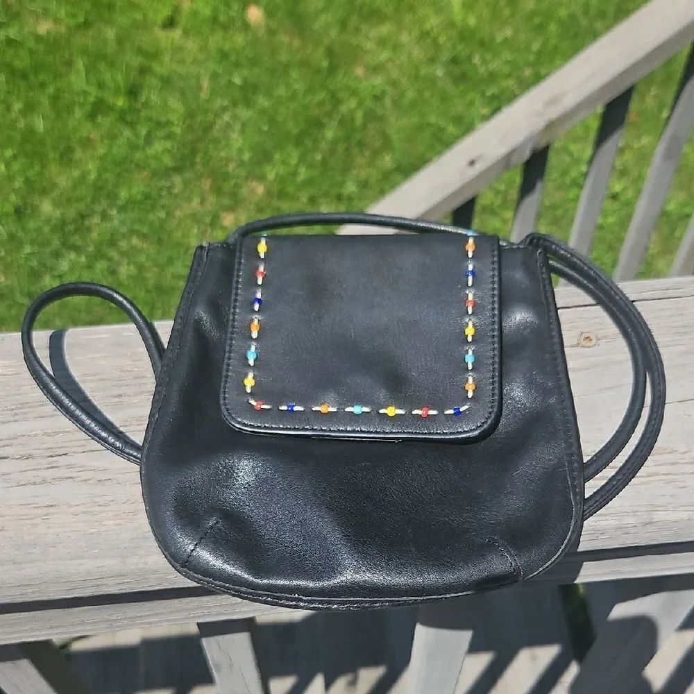 Vintage Maxima Wilsons Leather Crossbody Bag – Black with Beaded Trim